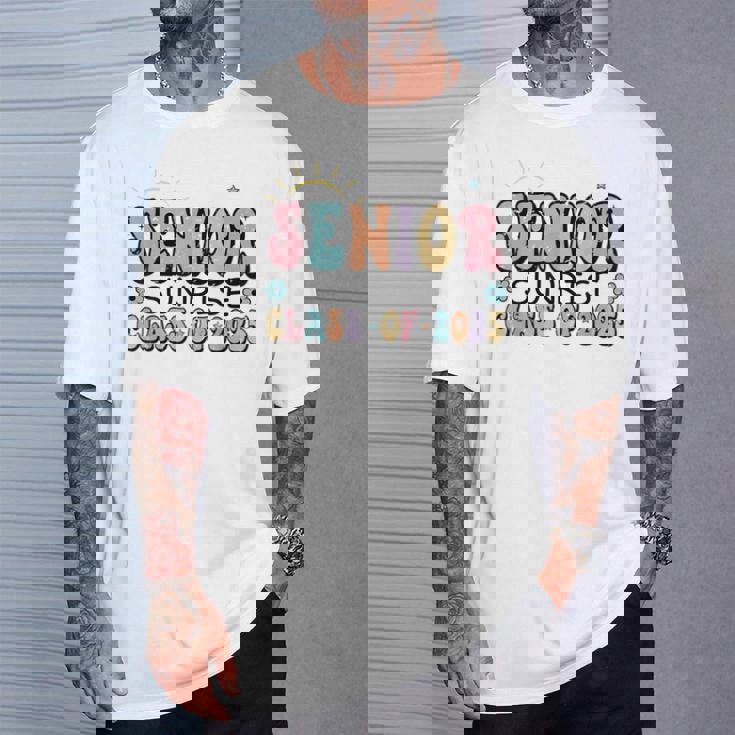 1St Day Of Senior Sunrise 2025 Back To School Groovy T-Shirt Gifts for Him