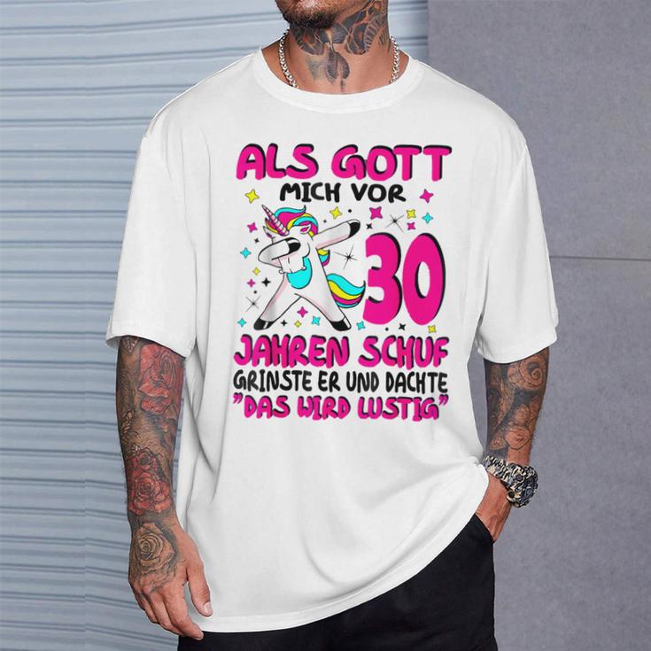 Als Gott Mich 30 Jahren Schuf Grinste Er Dachte Das Wird German Langu Gray T-Shirt Geschenke für Ihn