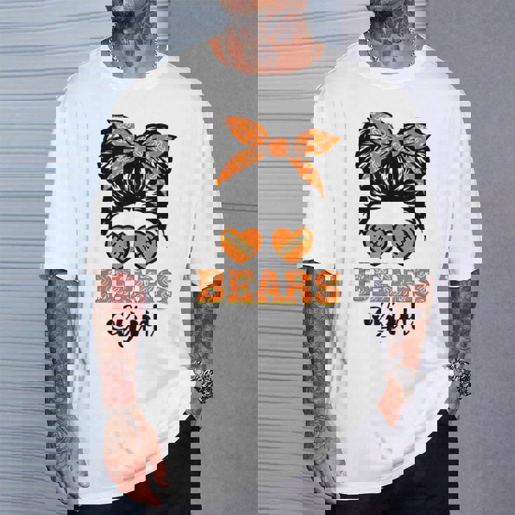 Bears Girl Retro Messy Bun Sports Fan Team Spirit T-Shirt Gifts for Him