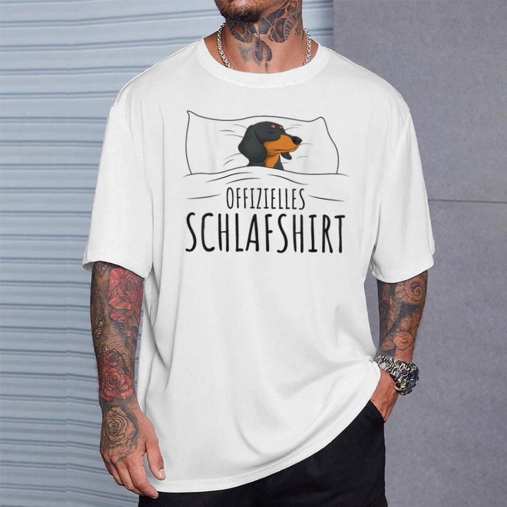 Dachshund Pyjama With Writing “Offizielles Schlaf” Idea T-Shirt Geschenke für Ihn