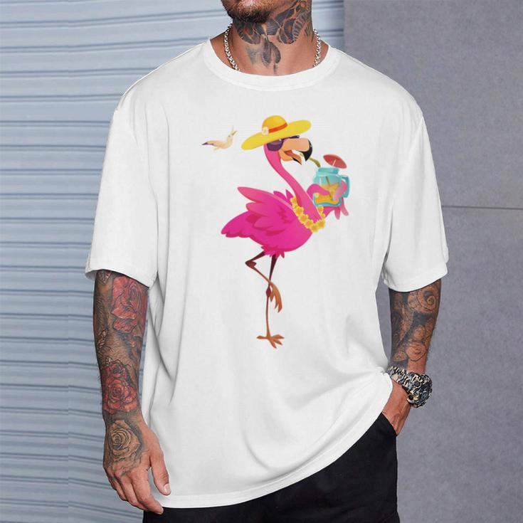 Flamingo Beach Summer Vibes Palm Trees Tropical Summer T-Shirt Gifts for Him