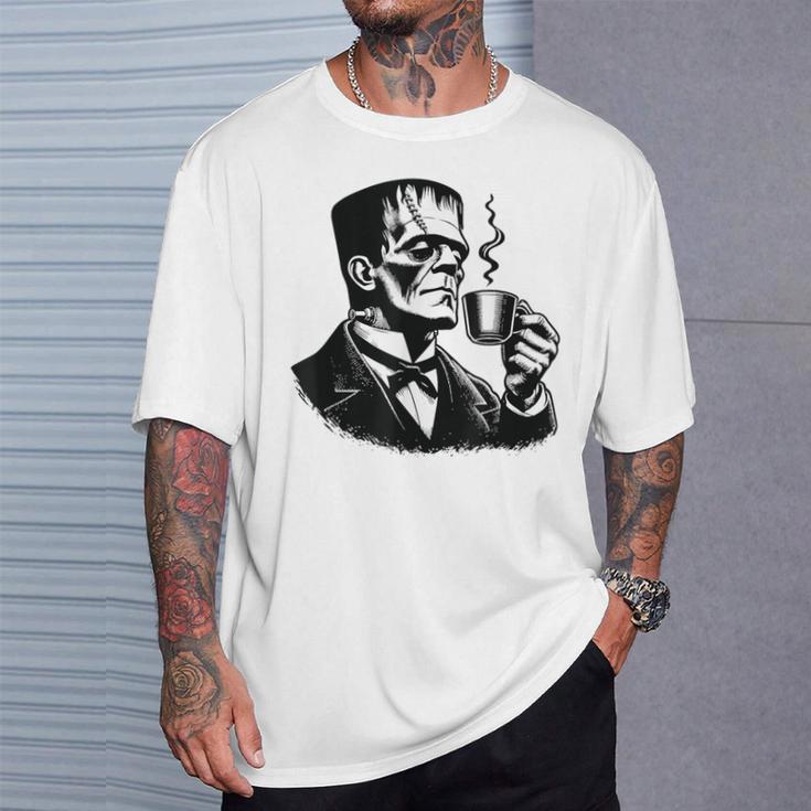 Frankenstein Coffee Drinker Horror And Caffeine Lovers Gray T-Shirt Geschenke für Ihn