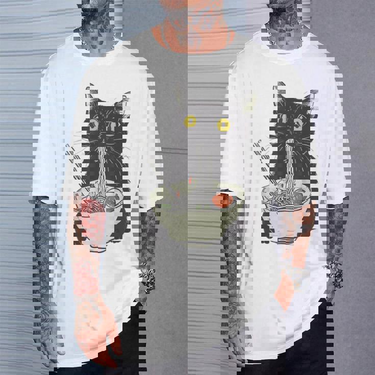 Japanese Cat Cat Eating Ramen Vintage Japanese Noodles T-Shirt Gifts for Him Japanese Cat Cat Eating Ramen Vintage Japanese Noodles T-Shirt Gifts for Him