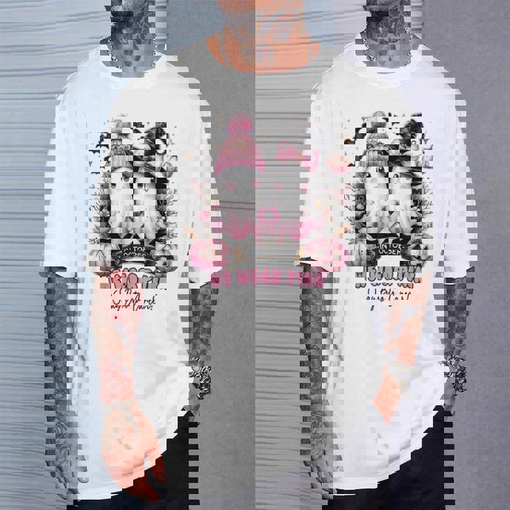 In October We Wear Pink Ghost Witch Breast Cancer Awareness T-Shirt Gifts for Him