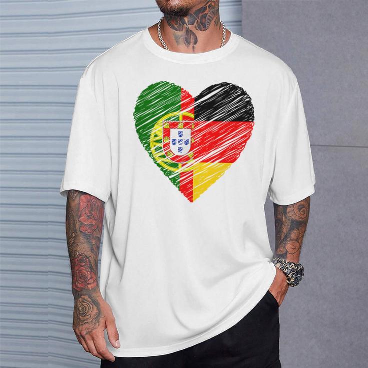 Portugal Germany Heart Germany Flag Portuguese Flag Heart Blue T-Shirt Geschenke für Ihn