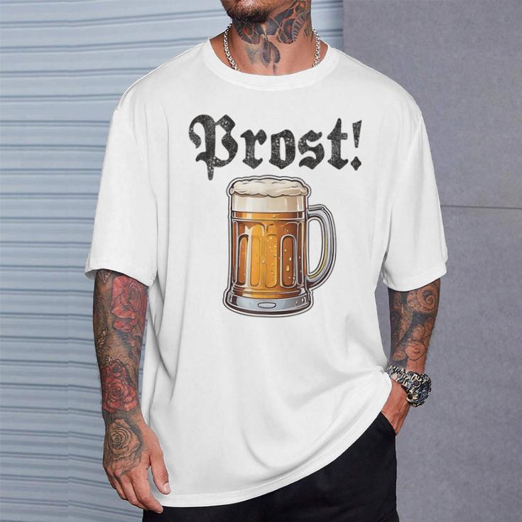 Prost Oktoberfest Bierfest Munich Lederhosen Gray T-Shirt Geschenke für Ihn