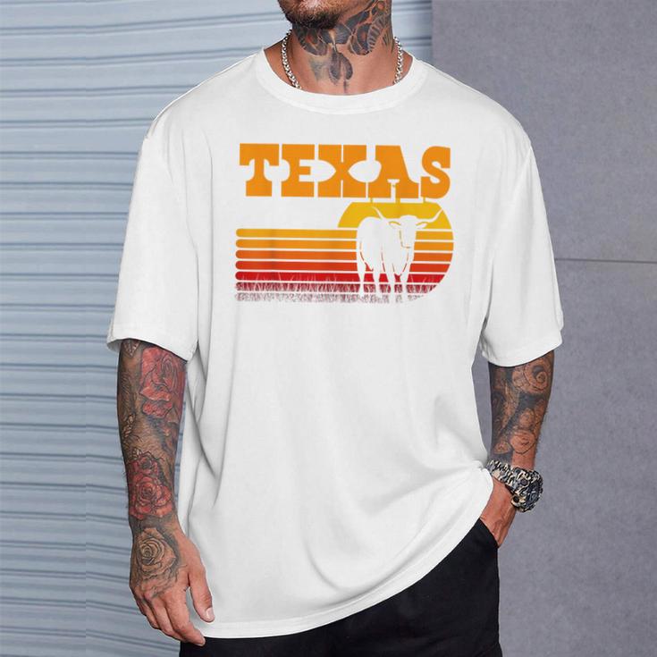 Texas Longhorn For Menintage Retro Sunset Texas Blue T-Shirt Geschenke für Ihn