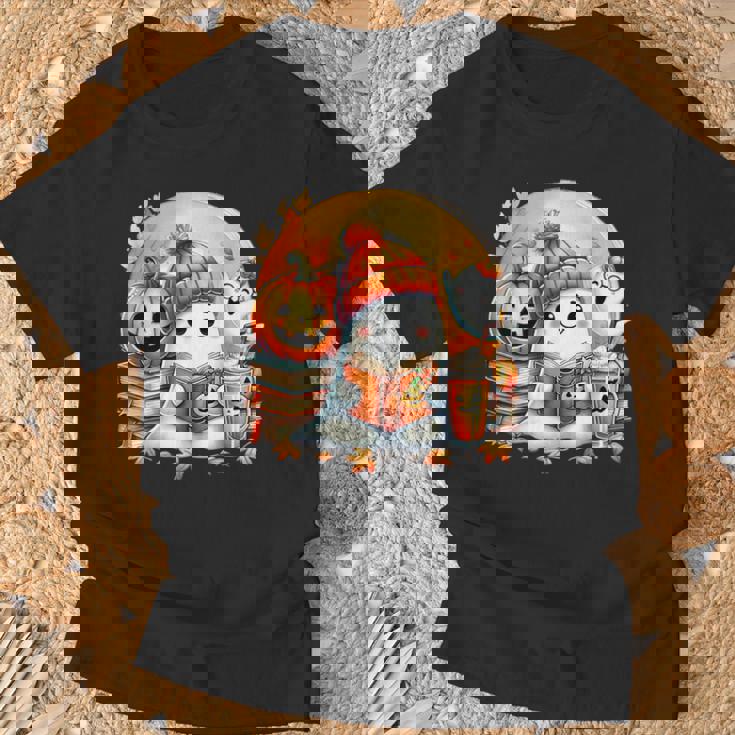 Adorable Ghost Snug Halloween Cozy Autumn Vibes Fall Season T-Shirt Gifts for Old Men