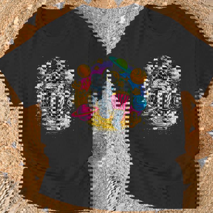 Astronaute Galaxie Colorée Mangeant Du Popcorn Savoureux T-Shirt Cadeaux pour les vieillards