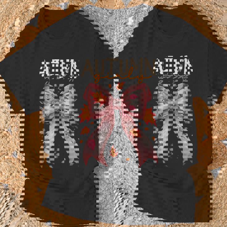 Autumn Girly Fall Bow Leaf Peeping Autumn Leaves Season T-Shirt Gifts for Old Men