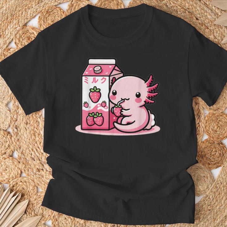 Axolotl Strawberry Milk Retro Kawaii Japan Axolotl T-Shirt Geschenke für alte Männer