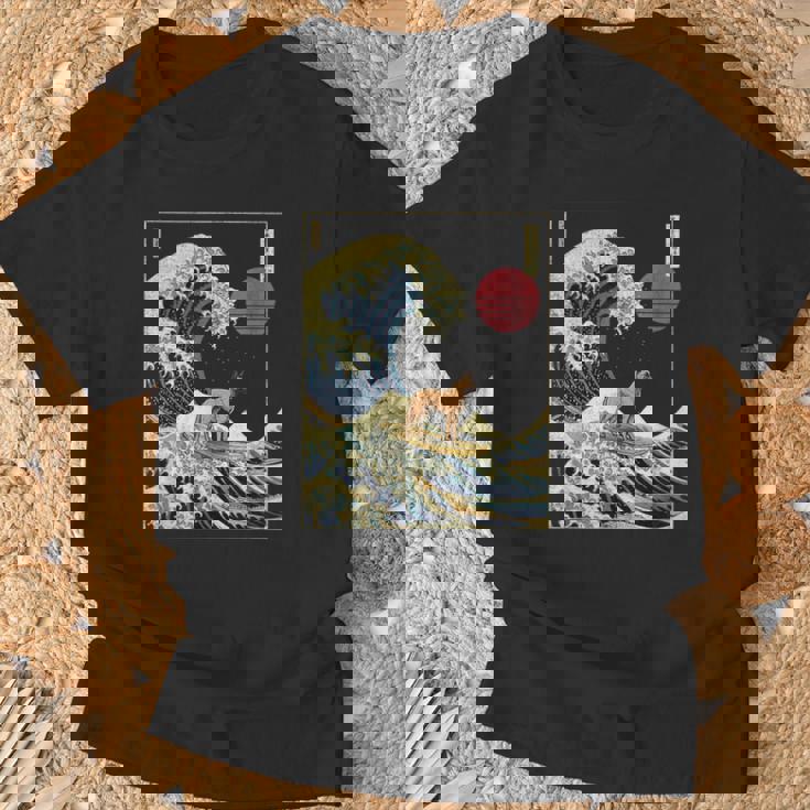 Belgian Malinois Japanese Kanagawa Wave Surf Dog T-Shirt Gifts for Old Men