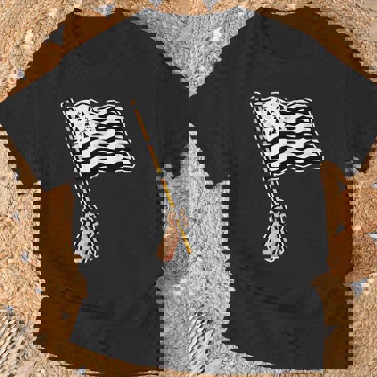 Bretagne Main Brandissant Le Drapeau Breton Gwenn Ha Du T-Shirt Cadeaux pour les vieillards