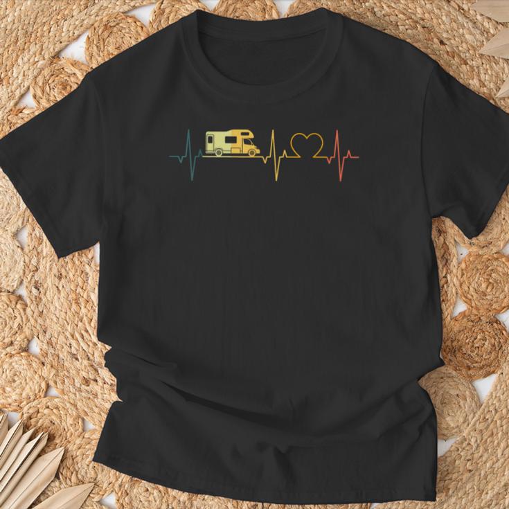 Caravan Heartbeat Retro Womo Ecg Camping Heart T-Shirt Geschenke für alte Männer