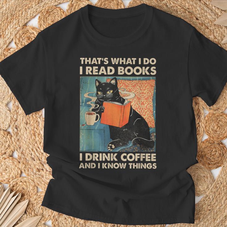 Cat Ich Lese Books Ich Trinke Kaffee Und Weiß Dinge T-Shirt Geschenke für alte Männer