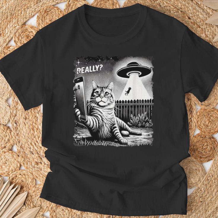 Cat Selfie Ufo & Alien Echt Jetzt Really T-Shirt Geschenke für alte Männer