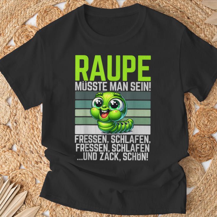 Caterpillar Müsste Man Sein Fressen Schlaf T-Shirt Geschenke für alte Männer