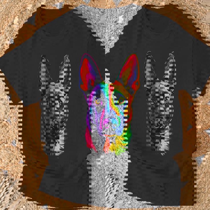 Colorful Belgian Malinois Lover Brave Dog Black T-Shirt Gifts for Old Men