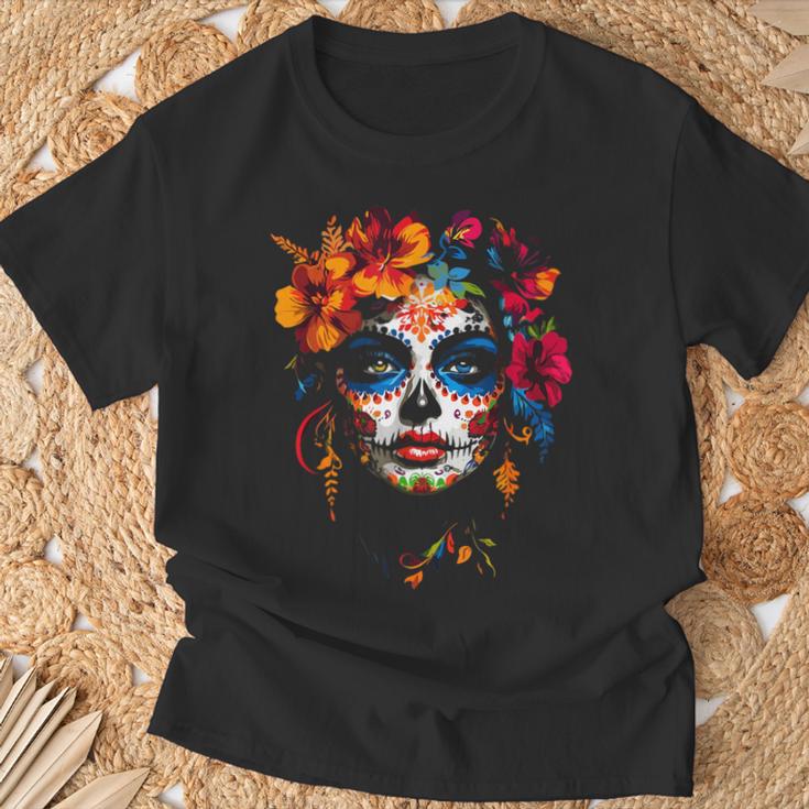 Colourful La Catrina Sugar Skull Woman Dia De Los Muertos T-Shirt Geschenke für alte Männer