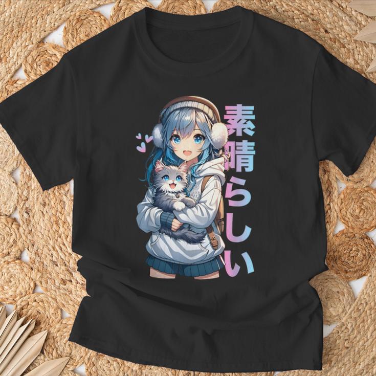 T-Shirt Kawaii Chat Ramen Anime - Fille Mignonne Otaku Japonaise - Cadeau Parfait Pour Amoureux Des Chats & Manga