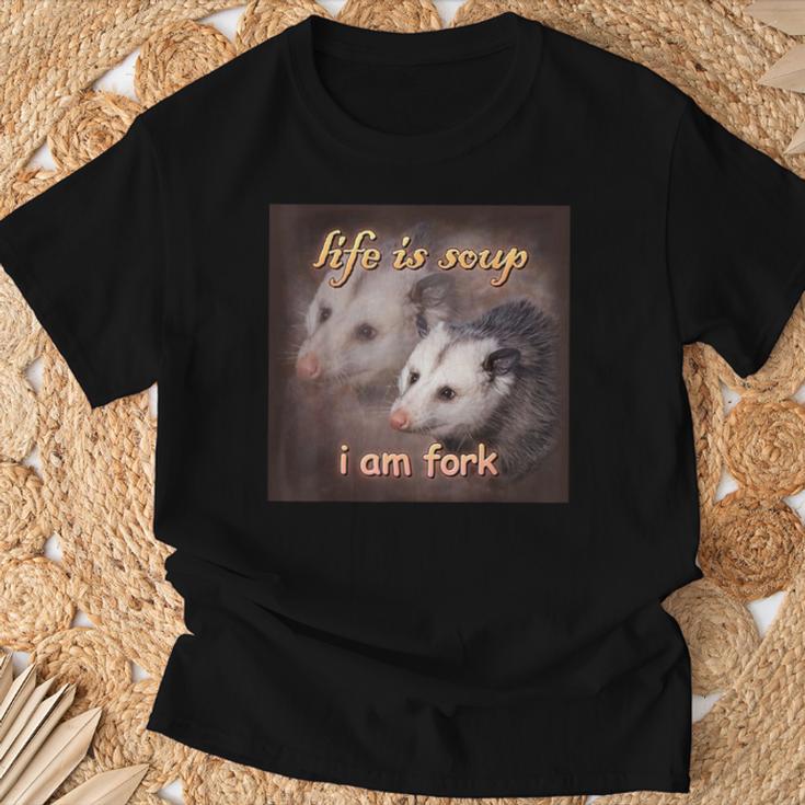 Das Leben Ist Suppe Ich Bin Gabel Opossum T-Shirt Geschenke für alte Männer