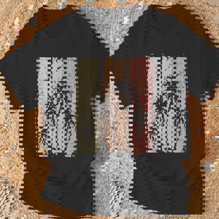 Deacaciones Sunset Palmeras Playa Retro Tropical Beach Sin Mangas Camiseta unisex Regalos para ancianos