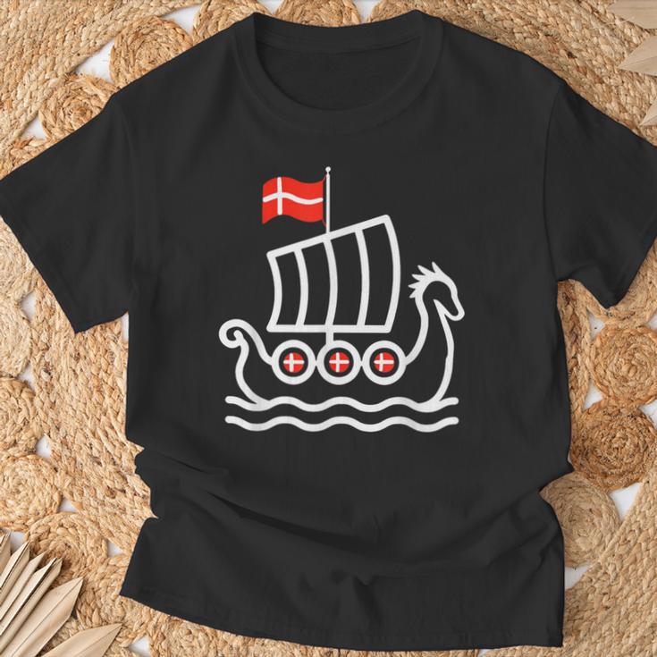 Denmark Flag Dragon Boat Dragon Headiking Ship T-Shirt Geschenke für alte Männer