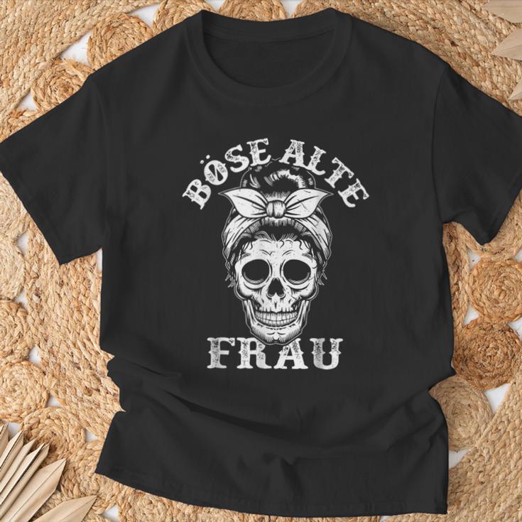 Evil Old Woman Messy Bun Skull T-Shirt Geschenke für alte Männer