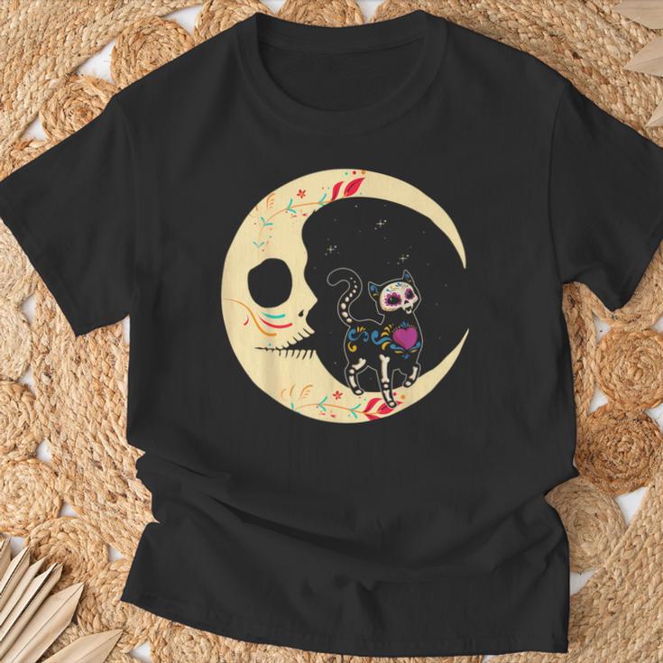 Dia De Los Muertos Cat & Moon Sugar Skull T-Shirt Geschenke für alte Männer