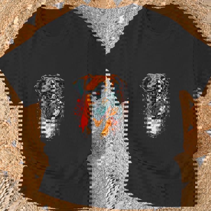 Divertida Cara De Perro Bóxer Con Gafas De Camiseta unisex Regalos para ancianos