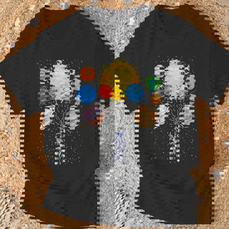 Divertido Astronauta Globo Espacial Planetas Ciencia Sistema Solar Camiseta unisex Regalos para ancianos