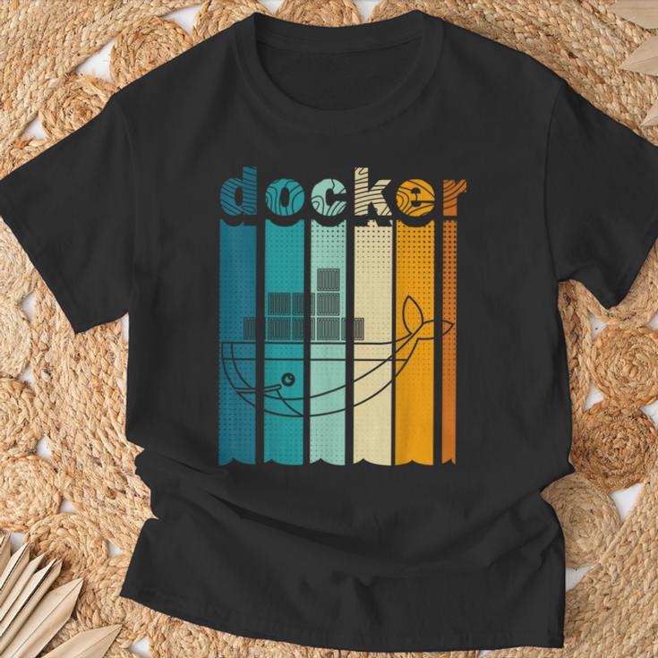 Docker Linux Devops Programming Coding Retro Computer Scientist T-Shirt Geschenke für alte Männer