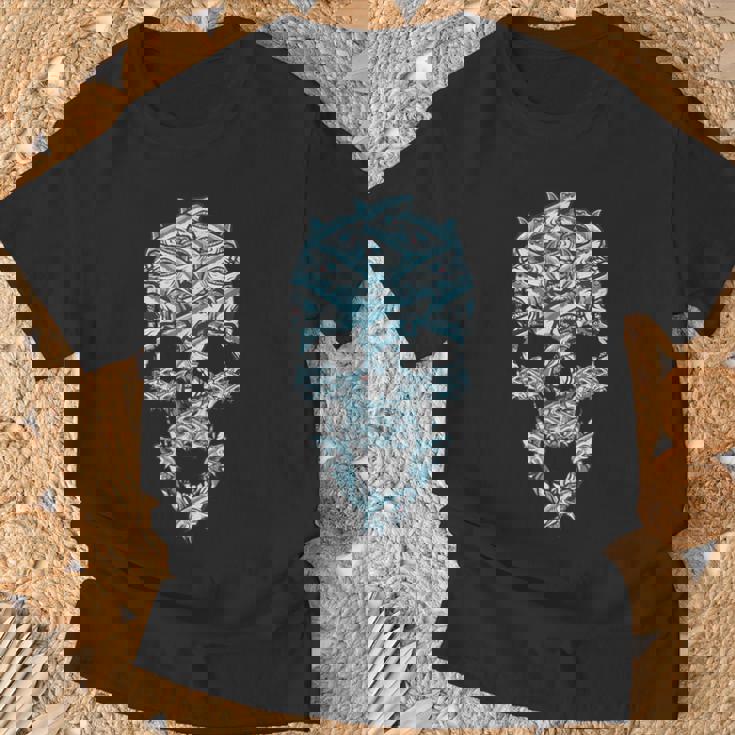 Esqueleto Con Tiburón Esqueleto Con Tiburón Camiseta unisex Regalos para ancianos