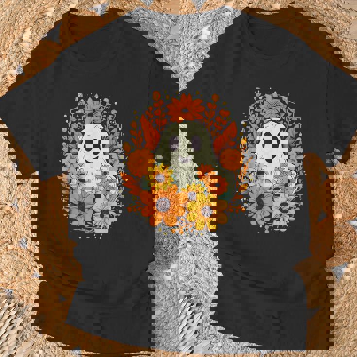 Floral Ghost Halloween Cute Ghost With Flower T-Shirt Gifts for Old Men