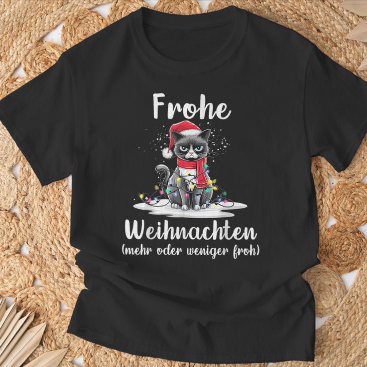 Frohe Weihnachten Grimmige Katzen Mehr Oder Weniger Froh T-Shirt Geschenke für alte Männer