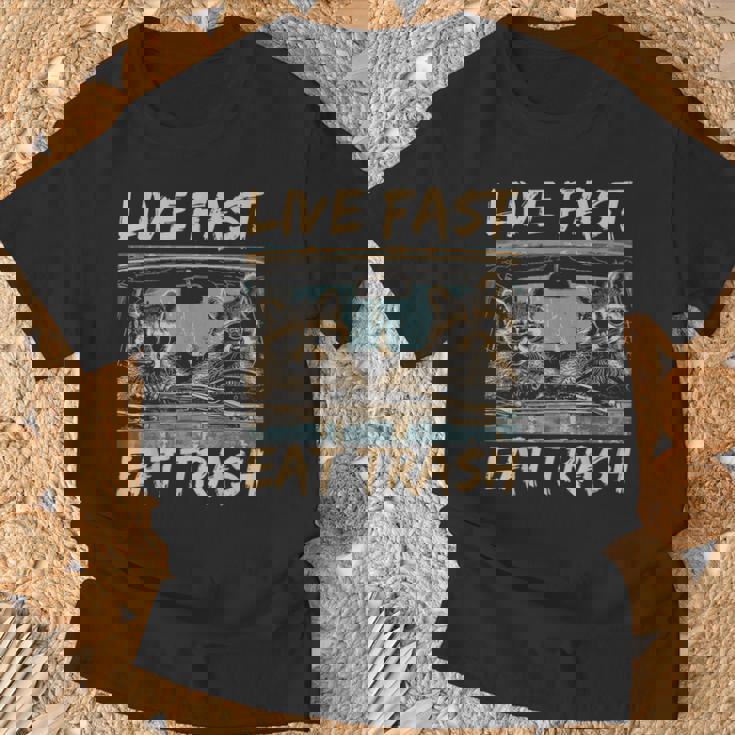 Raccoon Live Fast Eat Trash Street Cats Squad Maglietta Regalos para ancianos