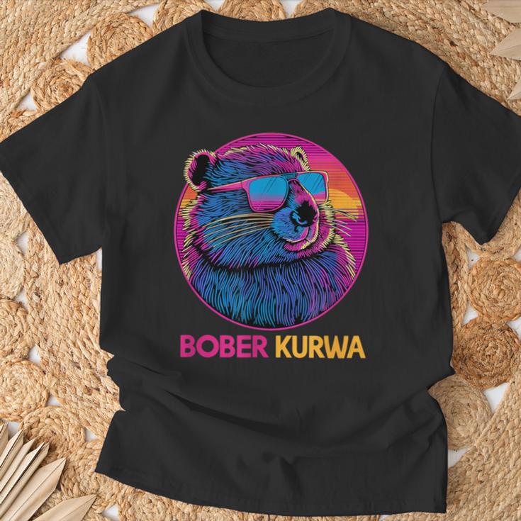 Retro Synthwave Bober Bóbr Kurwa Internet Meme Flannelette T-Shirt Geschenke für alte Männer