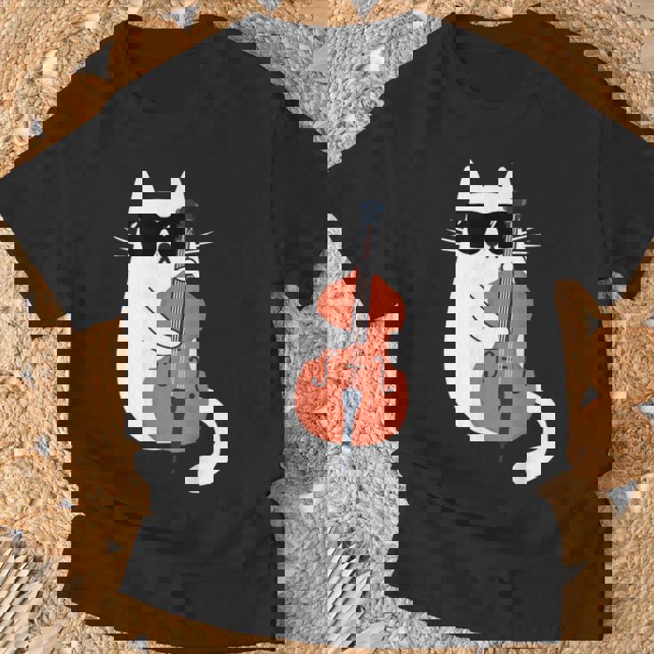 Gato Gracioso Con Gafas De Sol De Músico Contrabajo Camiseta unisex Regalos para ancianos
