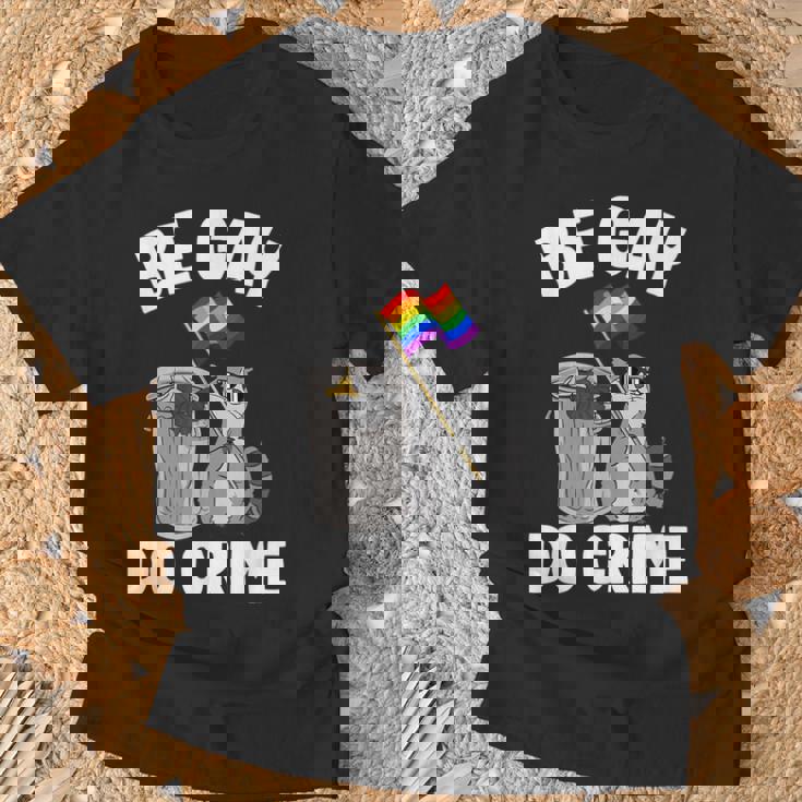 Be Gay Do Crime Raccoon Pride Bandiera Gay Maglietta Regalos para ancianos