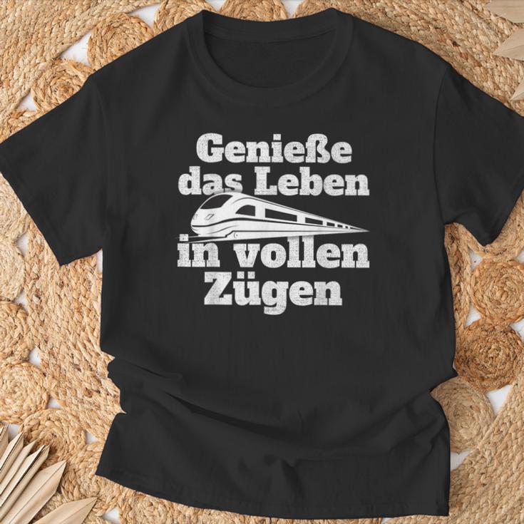 Genieße Das Leben Inollen Zügen Bahn Train Commutler Railway T-Shirt Geschenke für alte Männer