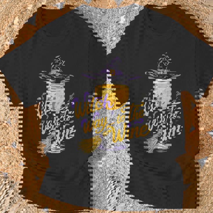 Halloween Witch Way To The Wine Witch T-Shirt Gifts for Old Men