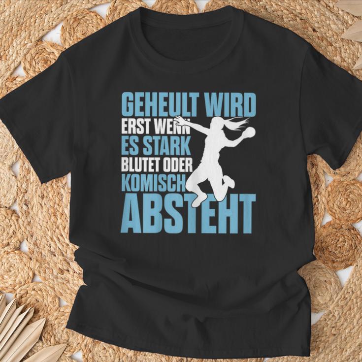 Handball Geheult Wird Erst Wenn Es Stark Blutet Damen T-Shirt Geschenke für alte Männer