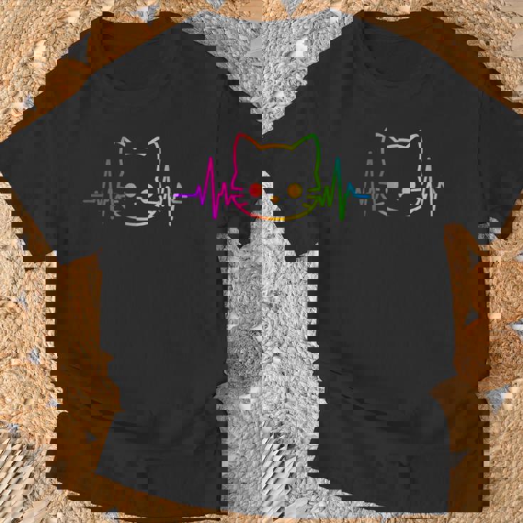 Heartbeat Cat Pour Hommes Et S Enfants Chatons Amoureux Des Chats Drôles Et Mignons T-Shirt Cadeaux pour les vieillards