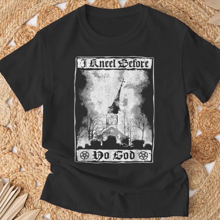 Ich Knieor Keinem Gott Atheist Burning Church Antichrist T-Shirt Geschenke für alte Männer