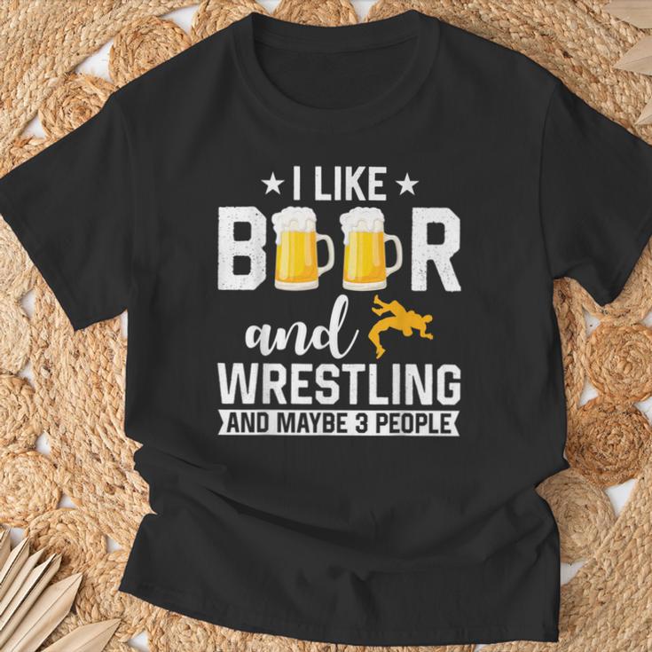 Ich Mag Bier Und Wrestling Und Mag 3 Leute Wrestler Coach T-Shirt Geschenke für alte Männer