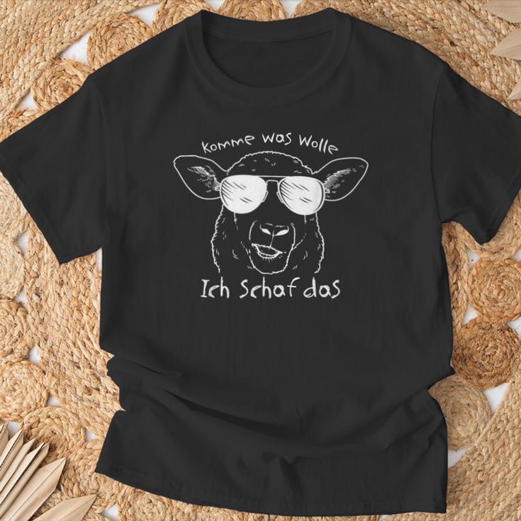 Komme Was Wolle Ich Schaf Das Optimism Postitiv Sheep Fun T-Shirt Geschenke für alte Männer