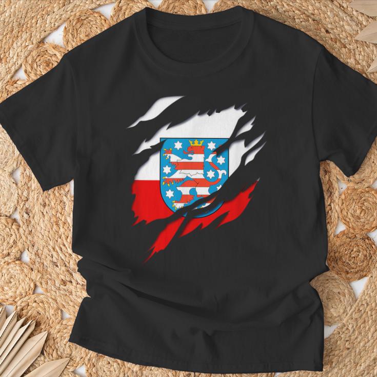 Land Thueringen German Flag And Coat Of Arms T-Shirt Geschenke für alte Männer