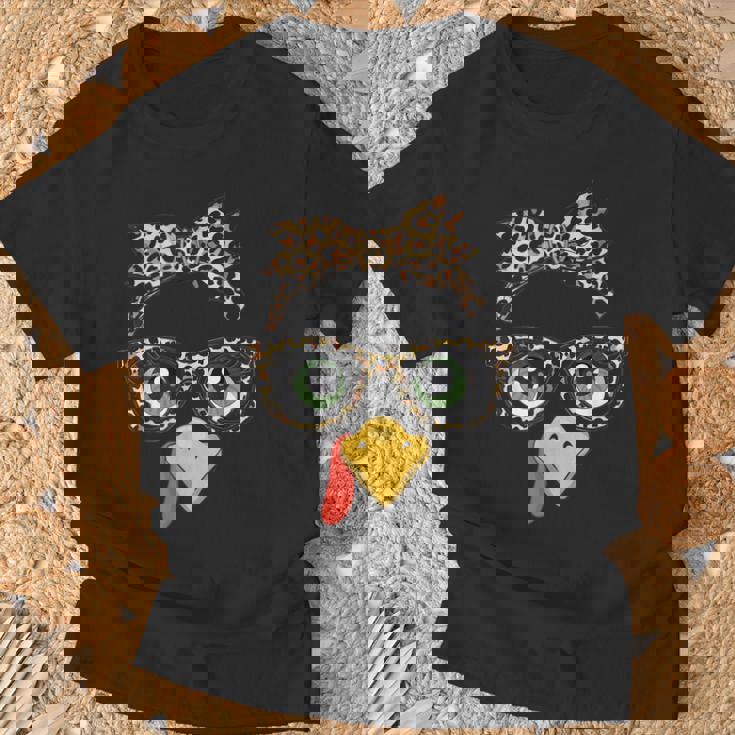 Leopard Print Thanksgiving Turkey Face Glasses Girls T-Shirt Gifts for Old Men