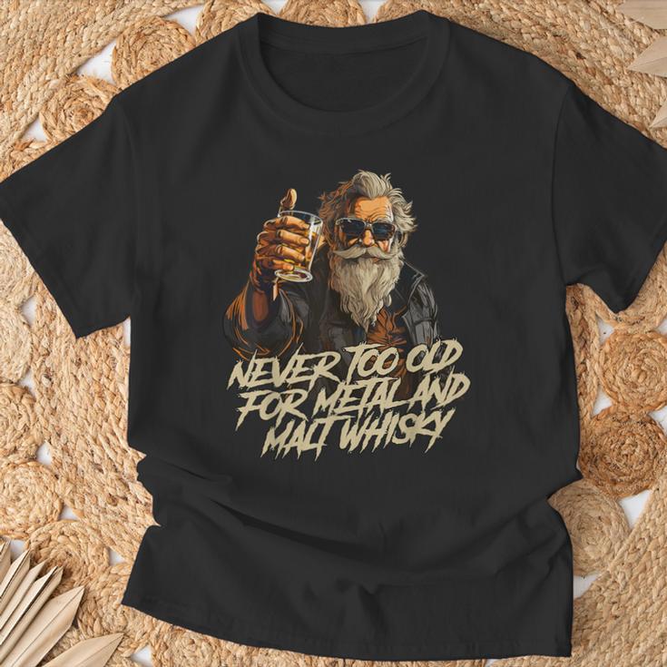 Never Too Old For Metal And Malt Whisky Rocker T-Shirt Geschenke für alte Männer