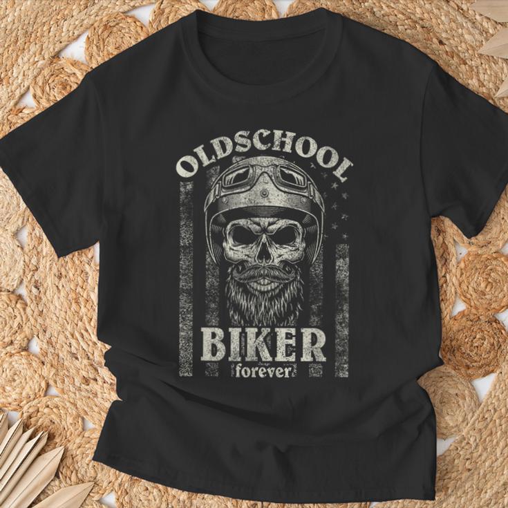 Old School Biker Forever I Motorcycle Bike Skull Biker T-Shirt Geschenke für alte Männer